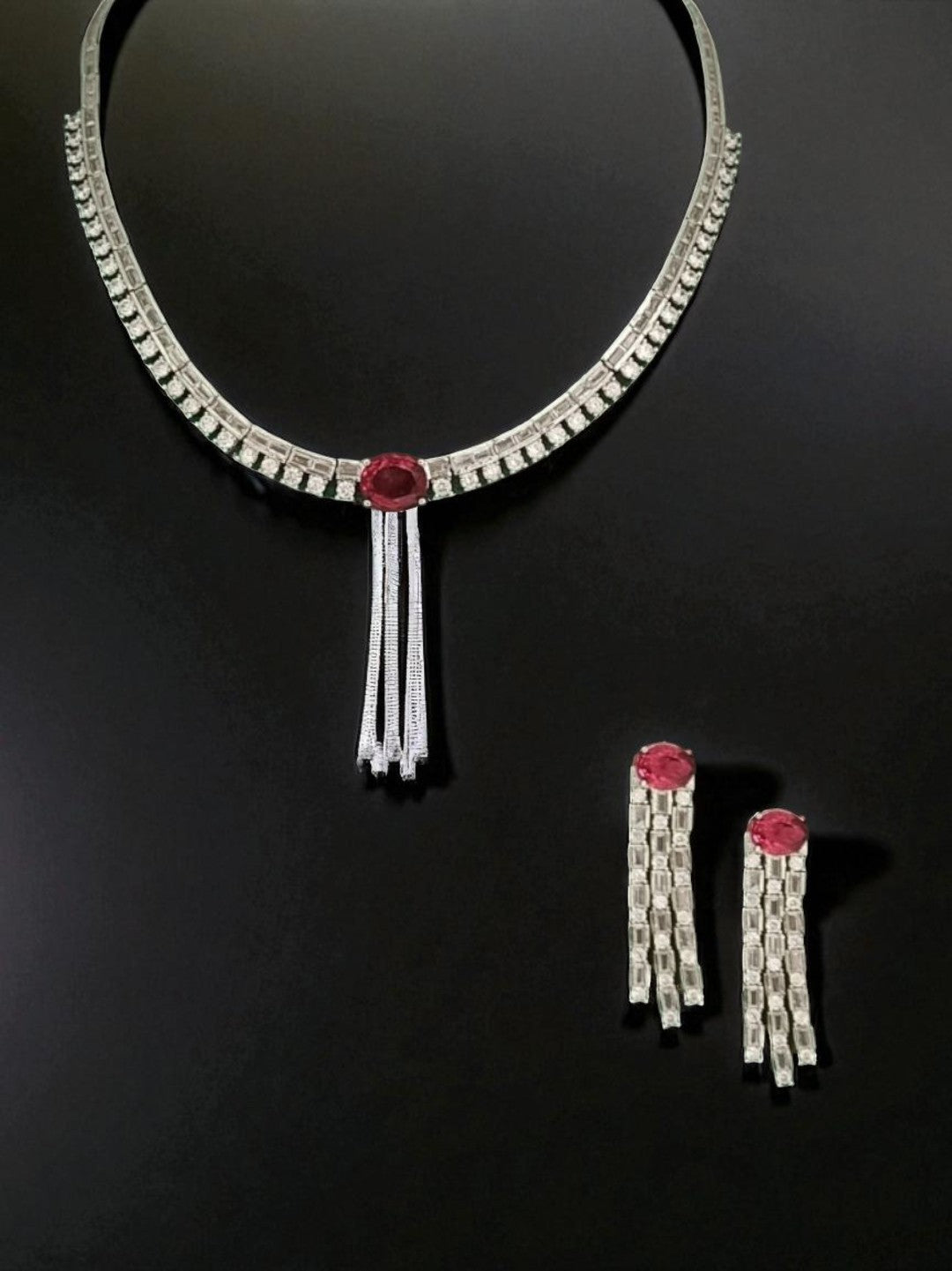 ruby necklace set
diamond finish necklace
cocktail jewellery set
party wear necklace for women
elegant ruby necklace
house of pranvi jewellery
statement necklace with ruby
minimal diamond necklace
evening wear jewellery set
modern necklace for parties