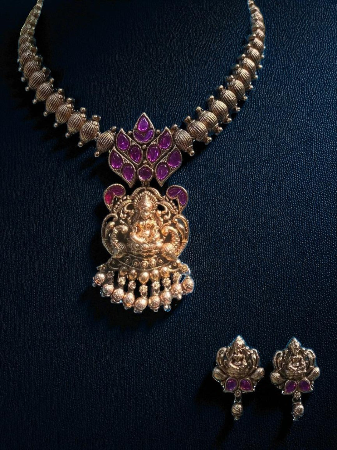 classic temple set, jhumka earrings, ethnic bridal set, artisan jewellery, antique craftsmanship, goddess inspired, pooja wear, wedding special