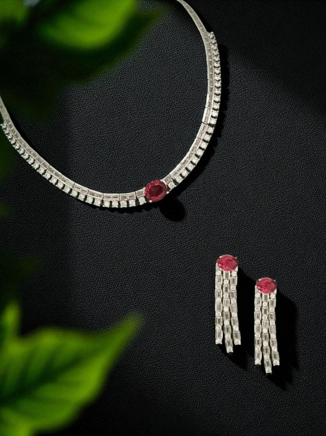 ruby necklace set
diamond finish necklace
cocktail jewellery set
party wear necklace for women
elegant ruby necklace
house of pranvi jewellery
statement necklace with ruby
minimal diamond necklace
evening wear jewellery set
modern necklace for parties