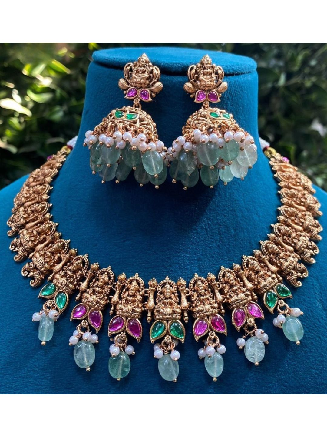 lakshmi design, traditional jewellery, antique necklace, temple work, ethnic look, bridal accessory, cultural piece, elegant finish