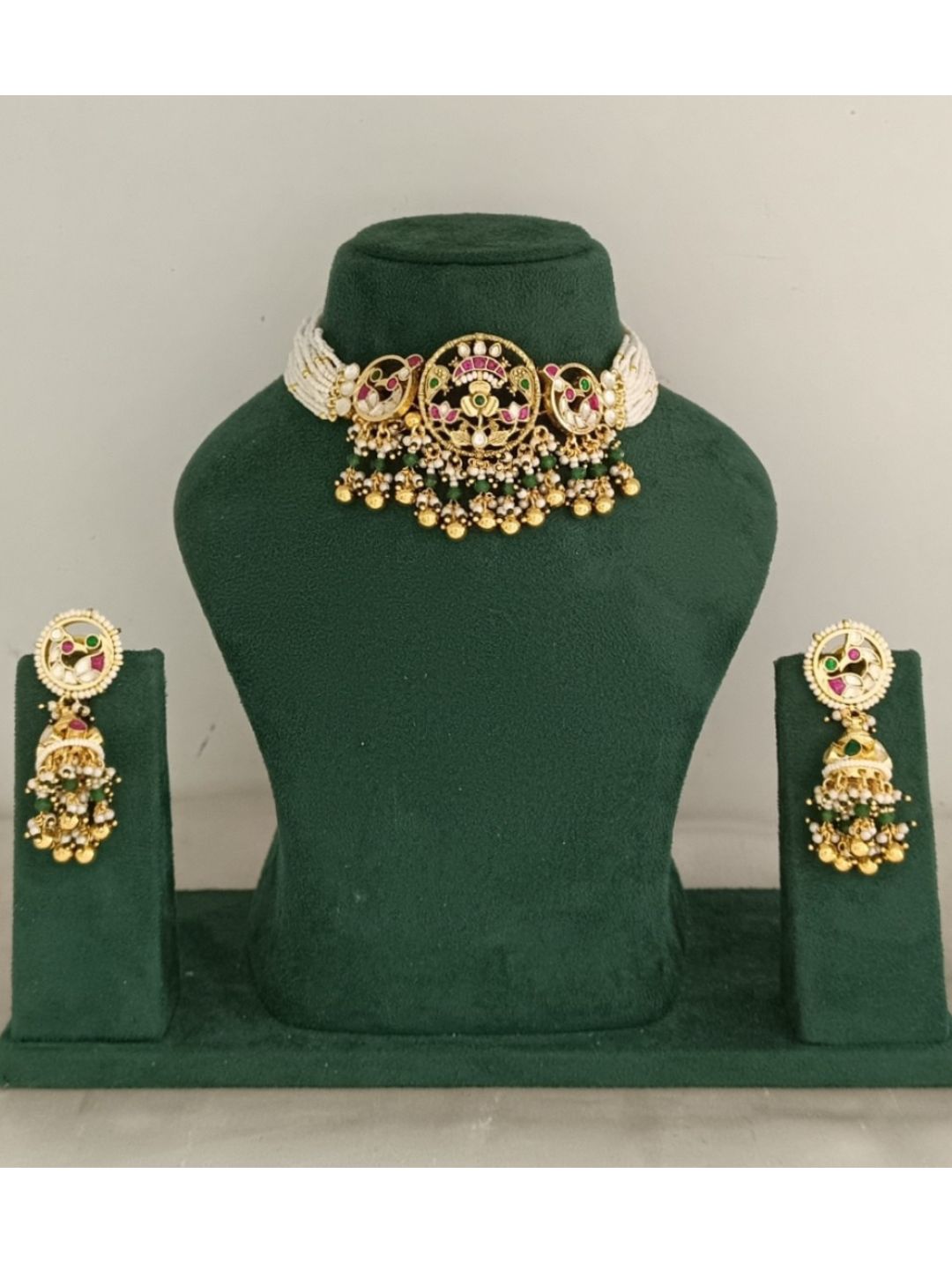 bridal jewellery, wedding choker, sangeet, traditional bride, festive, ethnic wear, celebration, pooja, occasion wear, navratri, diwali look, cultural jewellery, heritage, temple design, handcrafted, artisanal, antique finish, karigari, detailed work, timeless design, statement piece, choker set, jhumka earrings, fashion jewellery, ethnic fashion, layered necklace, bold look, luxury style, kundan, beads, gold polish, pearlwork, meena work, danglers, multi-strand choker, jadau inspired, modern traditional, i