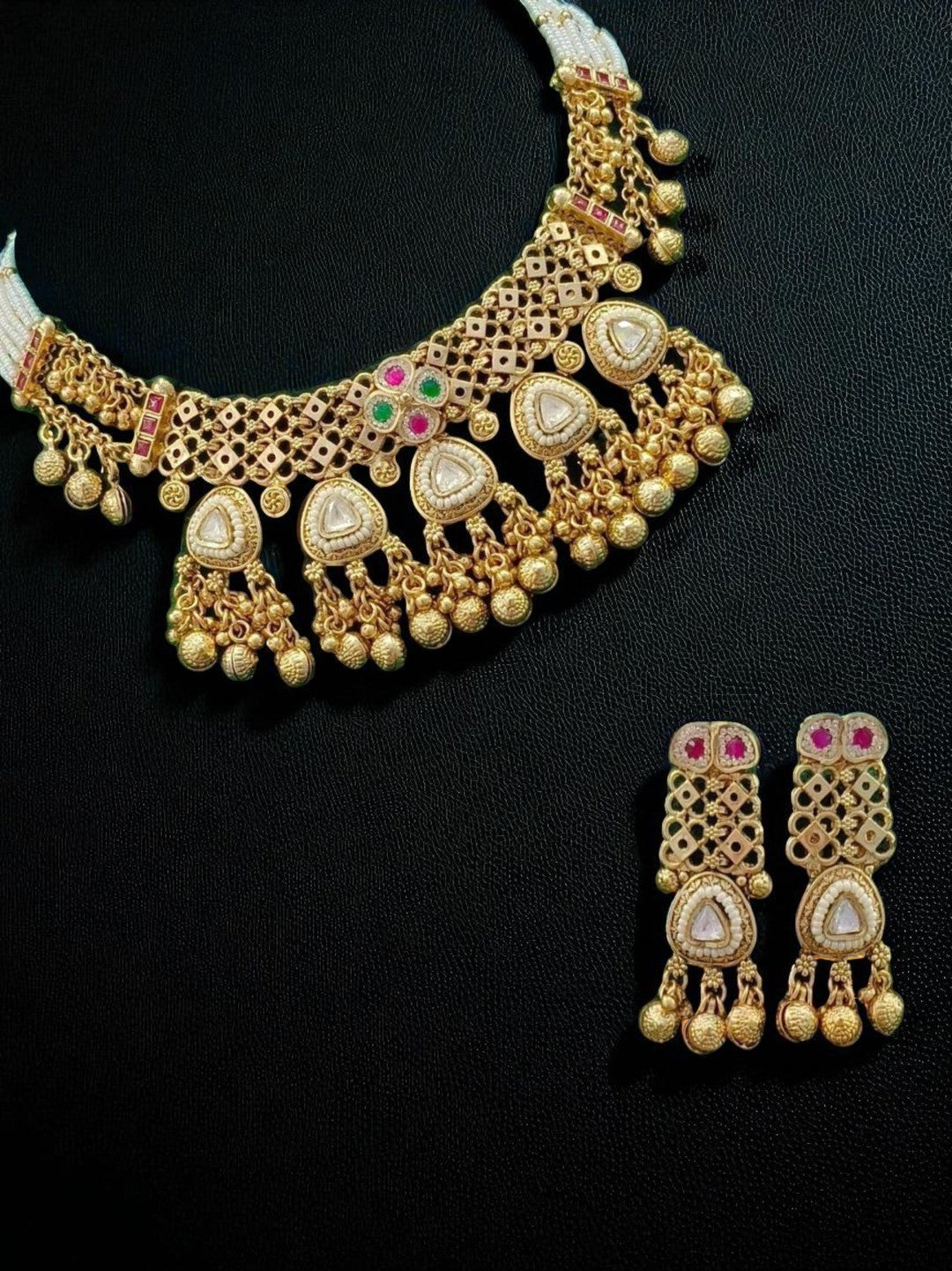 bridal necklace jewellary, gold necklace set, kundan choker jewellary, traditional necklace jewellary, ethnic jewellery set, antique gold necklace, handcrafted necklace jewellary, pearl choker set, temple inspired necklace, designer jewellery india, statement gold choker, festive necklace jewellary, house of pranvi jewellary, heritage necklace design, bridal kundan set