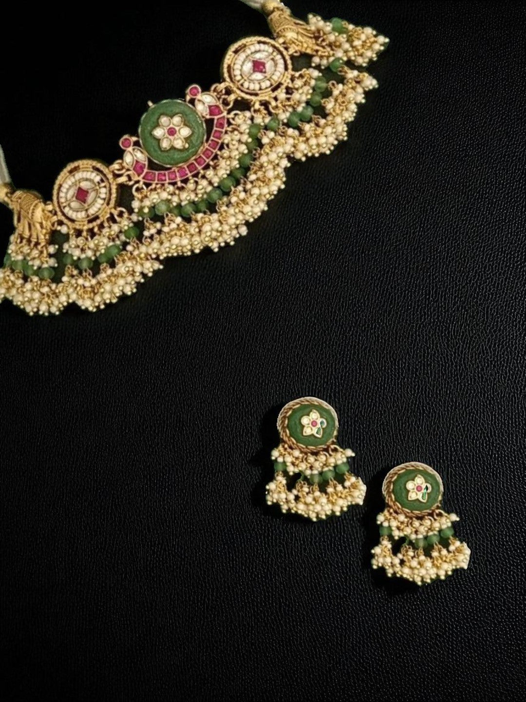 bridal jewellery, wedding choker, sangeet, traditional bride, festive, ethnic wear, celebration, pooja, occasion wear, navratri, diwali look, cultural jewellery, heritage, temple design, handcrafted, artisanal, antique finish, karigari, detailed work, timeless design, statement piece, choker set, jhumka earrings, fashion jewellery, ethnic fashion, layered necklace, bold look, luxury style, kundan, beads, gold polish, pearlwork, meena work, danglers, multi-strand choker, jadau inspired, modern traditional, i