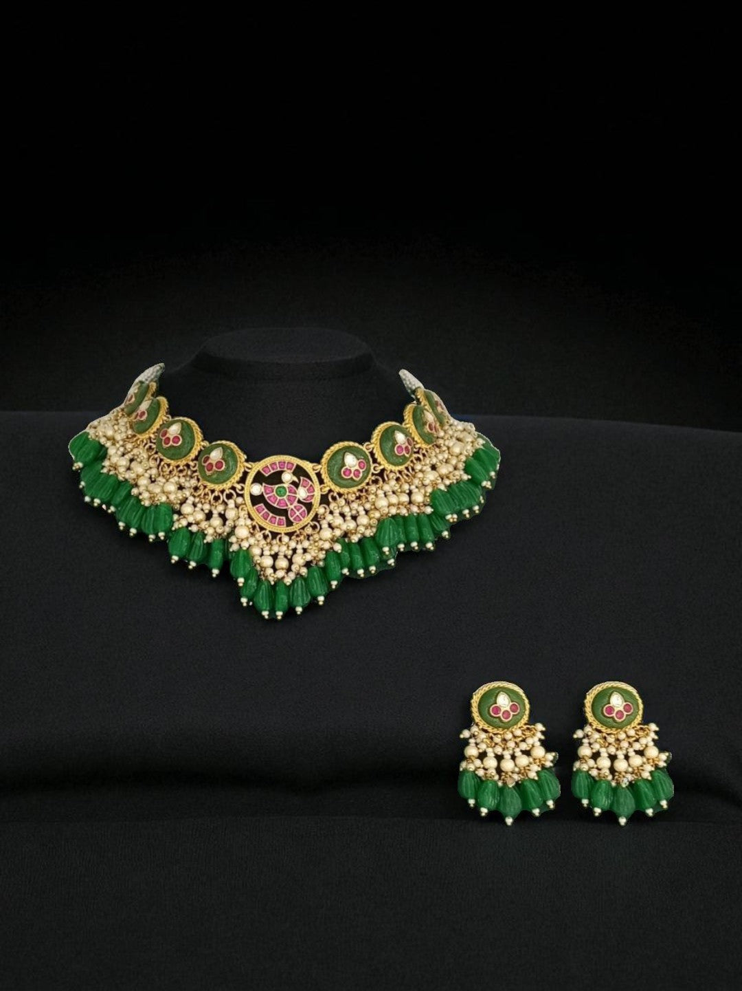 bridal jewellery, wedding choker, sangeet, traditional bride, festive, ethnic wear, celebration, pooja, occasion wear, navratri, diwali look, cultural jewellery, heritage, temple design, handcrafted, artisanal, antique finish, karigari, detailed work, timeless design, statement piece, choker set, jhumka earrings, fashion jewellery, ethnic fashion, layered necklace, bold look, luxury style, kundan, beads, gold polish, pearlwork, meena work, danglers, multi-strand choker, jadau inspired, modern traditional, i