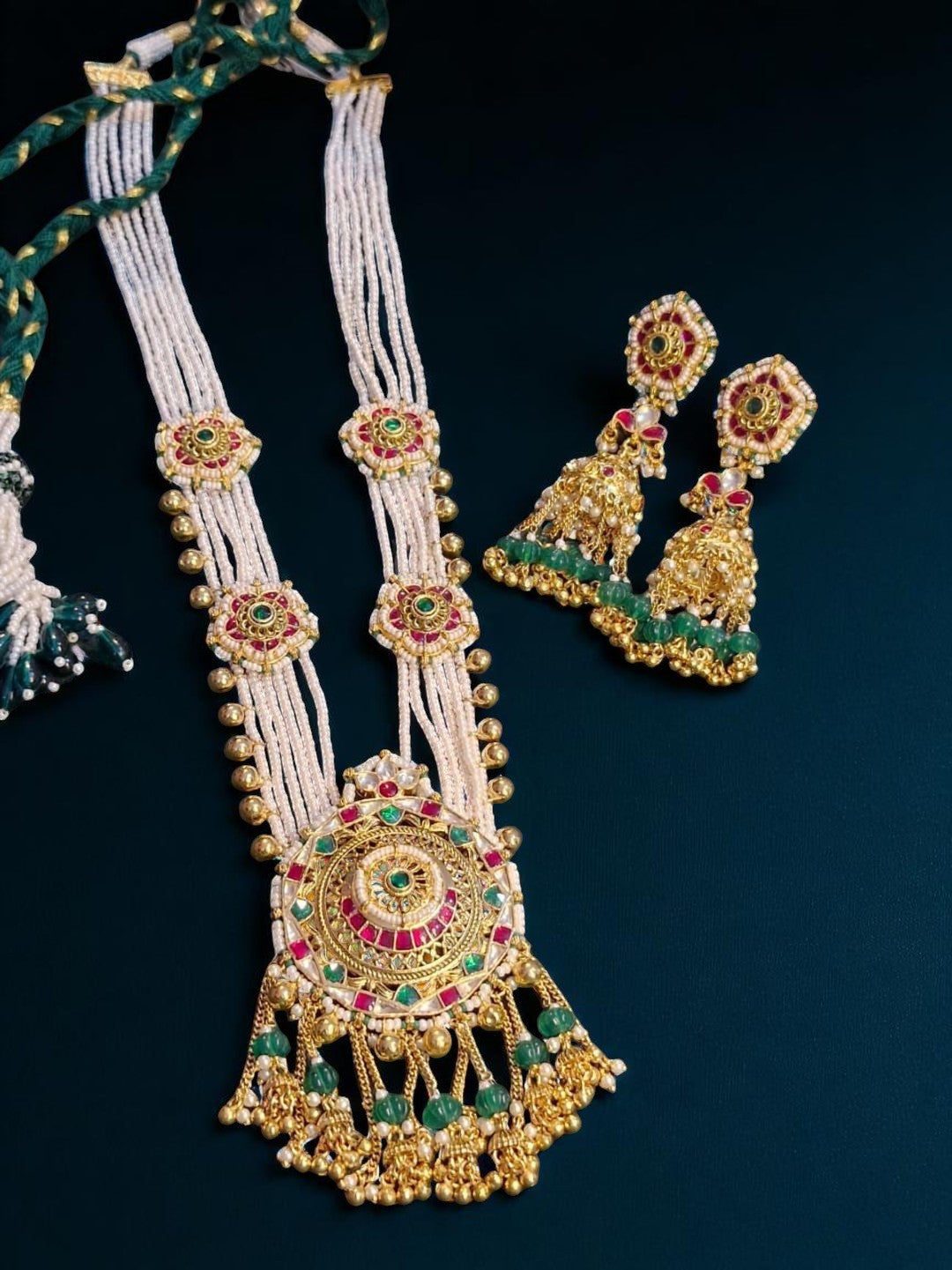 kundanset, heritagejewellery, sphericalpendant, pearlnecklace, rubyemeraldjewels, festivewear, bridalstatement, handcraftedset, greenbeads, houseofpranvi