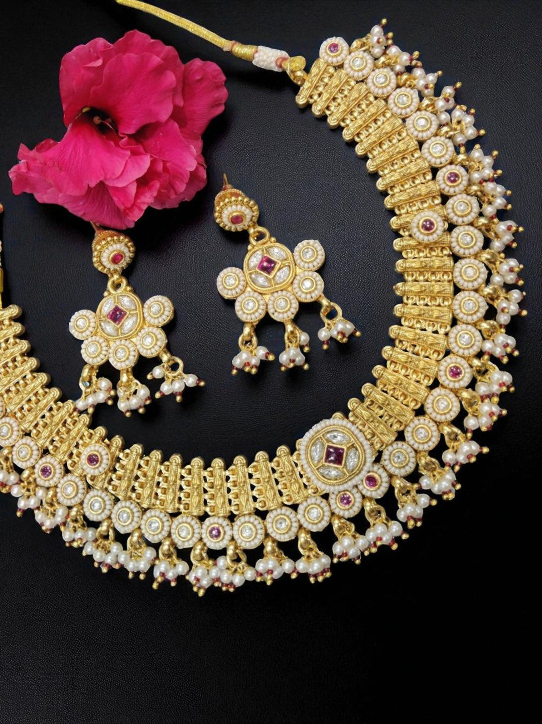 heritage jewellary, kundan polki jewellary, bridal necklace, royal indian jewellary, gold finish jewellary, pearl detailing, emerald kundan set, festive wear jewellary, handcrafted set