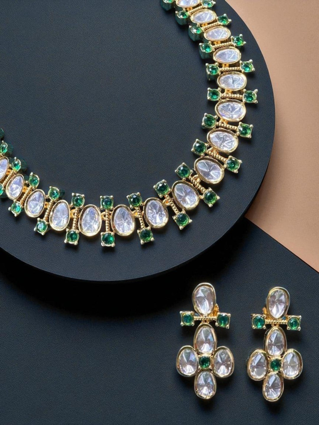 emerald kundan jewellery, green stone necklace, bridal jewellery set, festive wear necklace, kundan choker set, gold plated jewellery, traditional indian jewellery, royal kundan necklace, designer kundan set, ethnic jewellery