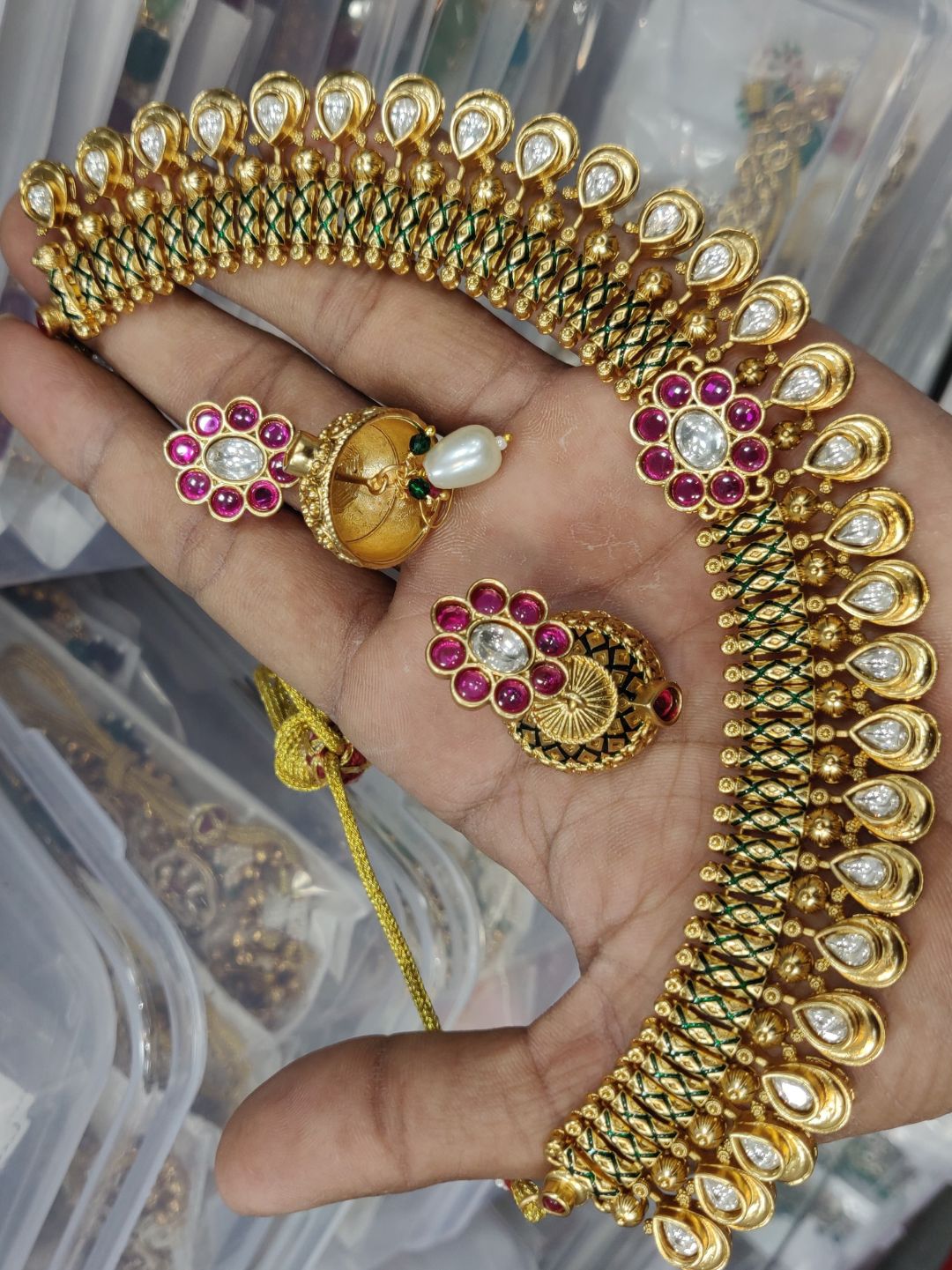 kundan droplet jewellery, luxury bridal jewellery, statement choker set, indian wedding jewellery, designer kundan jewellery, festive jewellery, pearl drop choker, handcrafted ethnic jewellery, house of pranvi style