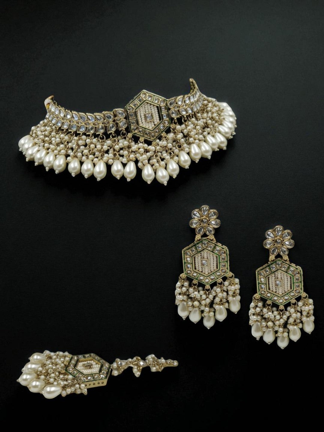 bridal jewellery, pearl jewellery, polki choker set, kundan jewellery, maang tikka set, traditional necklace, indian wedding jewellery, heavy bridal set, house of pranvi jewellery, ethnic choker set