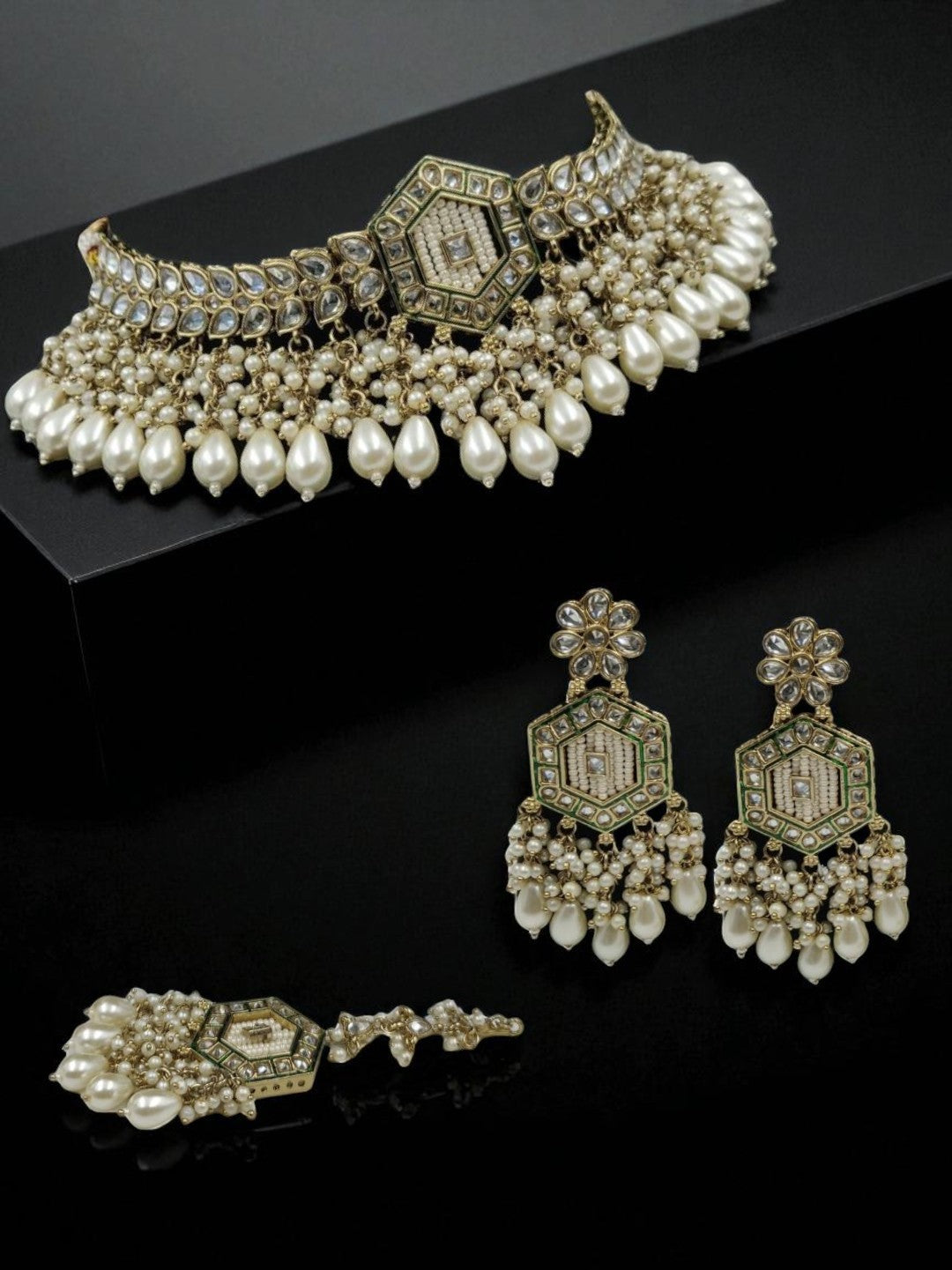bridal jewellery, pearl jewellery, polki choker set, kundan jewellery, maang tikka set, traditional necklace, indian wedding jewellery, heavy bridal set, house of pranvi jewellery, ethnic choker set