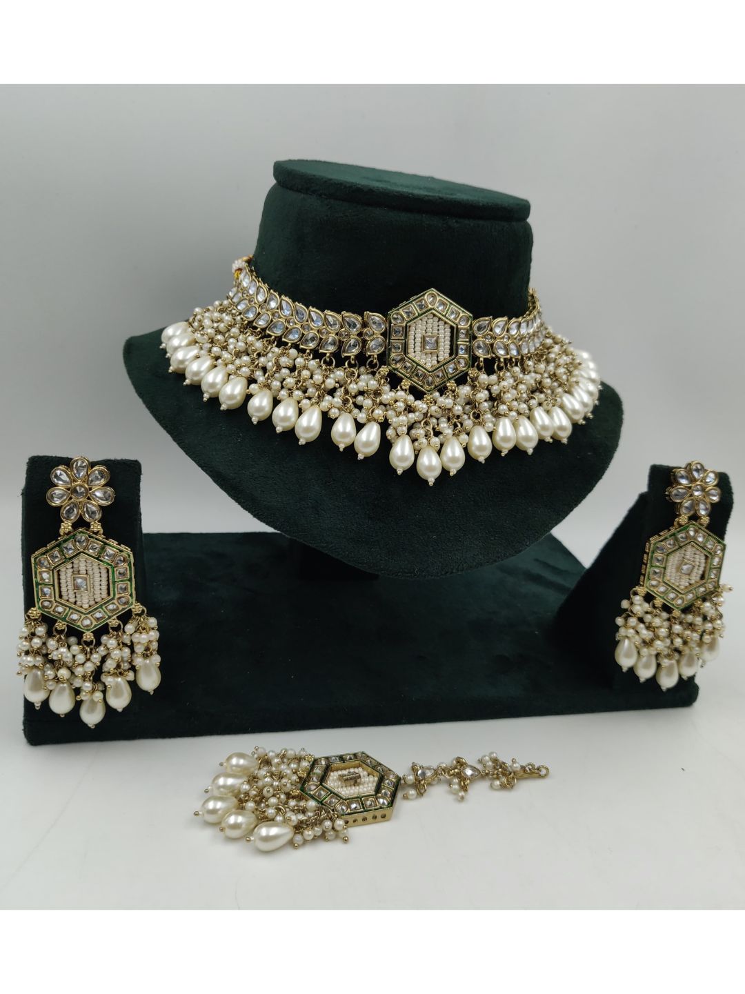 bridal jewellery, pearl jewellery, polki choker set, kundan jewellery, maang tikka set, traditional necklace, indian wedding jewellery, heavy bridal set, house of pranvi jewellery, ethnic choker set