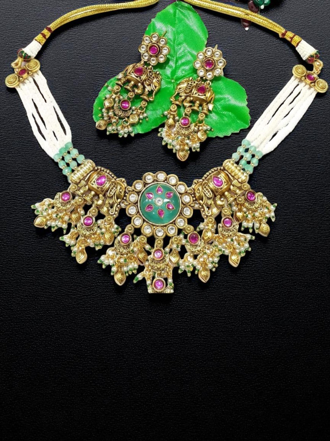 elephant motif jewellery, cultural jewellery, heritage necklace set, ethnic bridal set, divine design jewellery, traditional indian jewellery, spiritual motif jewellery