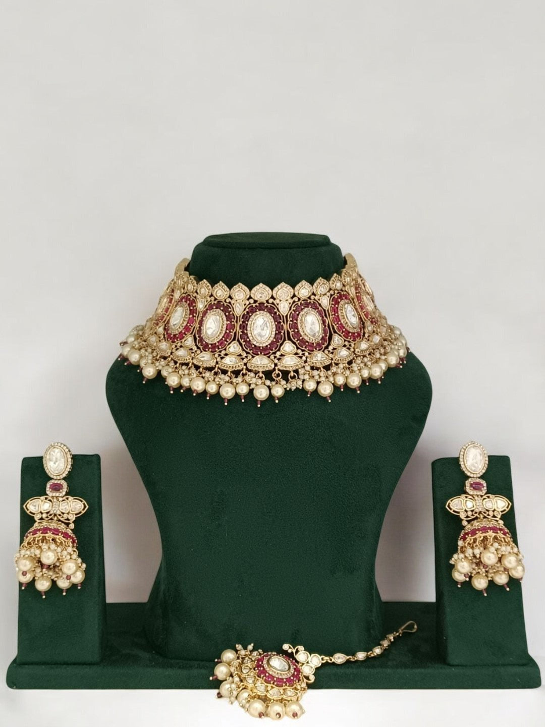 kundan choker set, bridal jewelry, pearl choker, indian wedding jewelry, antique gold necklace, ruby kundan set, traditional jewelry, house of pranvi, luxury ethnic jewelry, statement bridal set