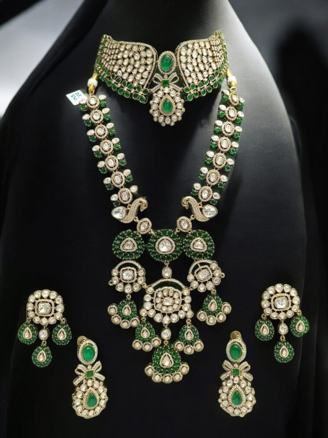 zahra bridal jewelry, emerald polki necklace, dulhan set green stones, rani haar and choker, kundan bridal 2025, heavy bridal necklace, green kundan jewelry, House of Pranvi, Indian wedding heirlooms, royal dulhan look