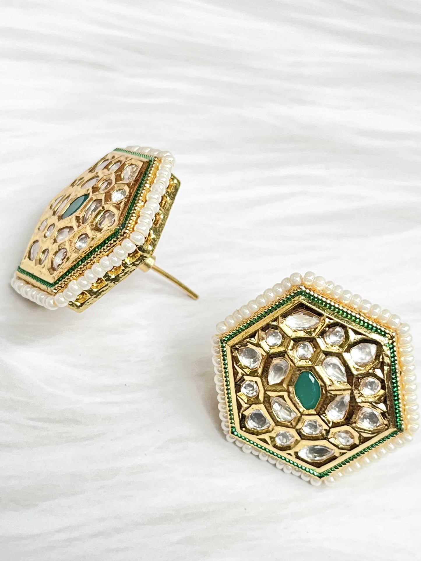 Green Kundan Studs