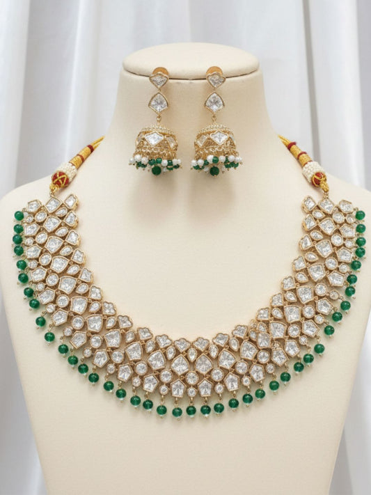 VEERA EMERALD DROP KUNDAN NECKLACE SET