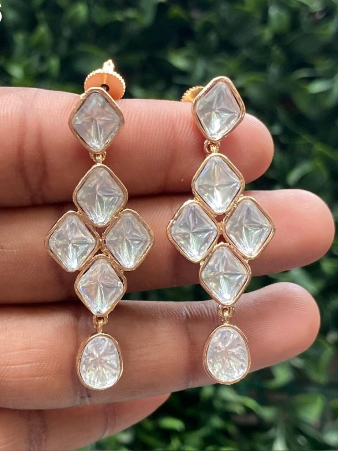 ELINA GEOMETRIC KUNDAN DROP EARRINGS