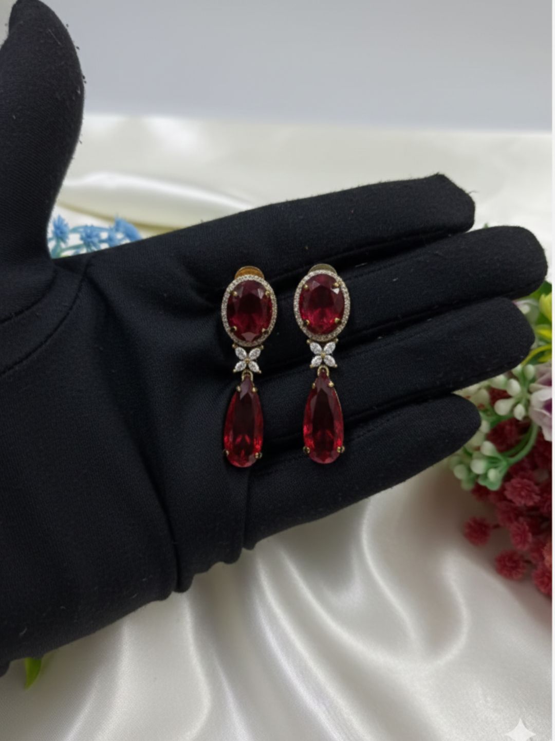ZIVA RUBY TEARDROP DROP EARRINGS