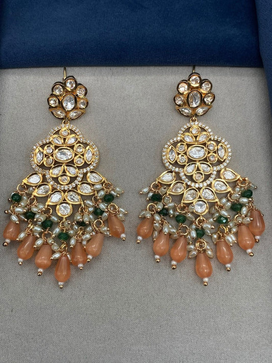 ROYAL ORAGE KUNDAN CHANDBALI EARRINGS