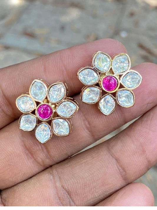 RIVA PINK FLORAL KUNDAN STUDS