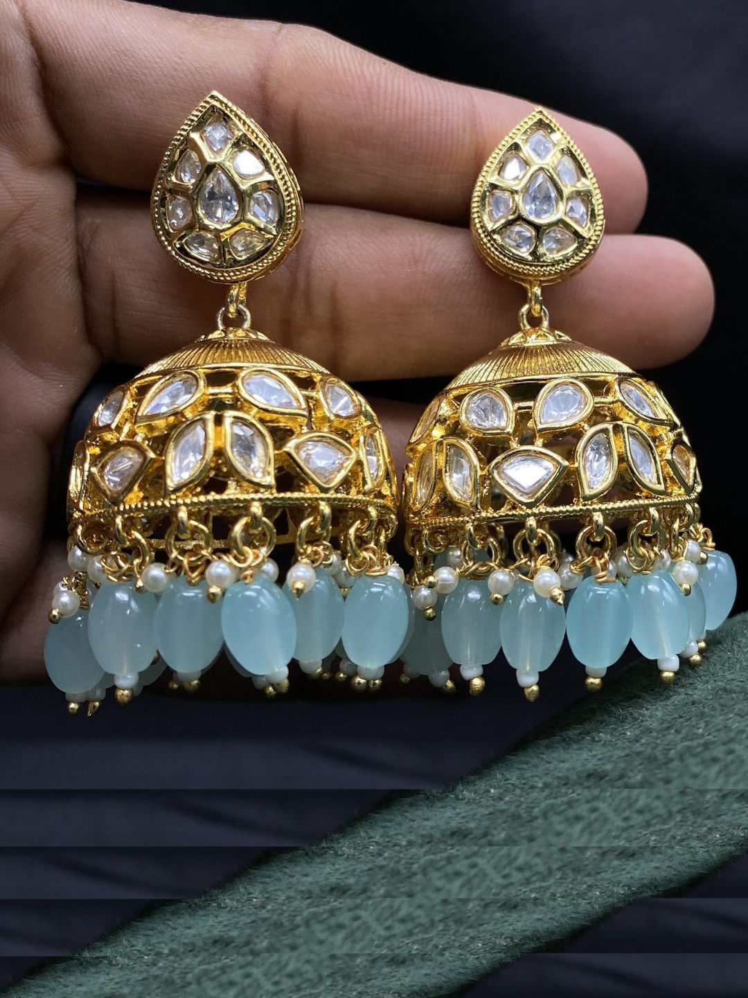 AVANI SEA BLUE FINISH KUNDAN JHUMKAS