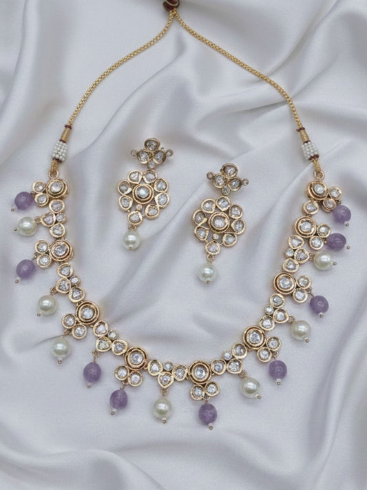 CHANDRIKA PURPLE KUNDAN PEARL NECKLACE SET