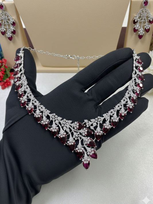 RUVINA RUBY AMERICAN DIAMOND NECKLACE