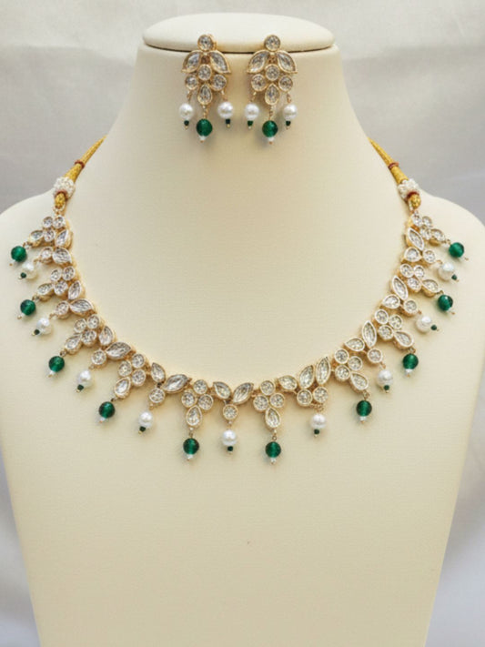 AARNA EMERALD PEARL KUNDAN NECKLACE SET