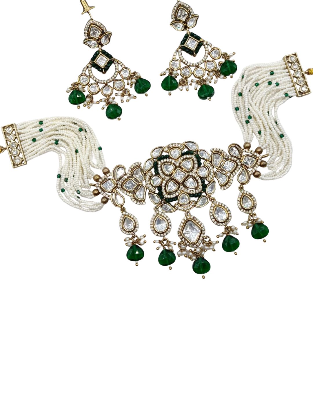 ANIRA EMERALD KUNDAN JEWELLERY SET