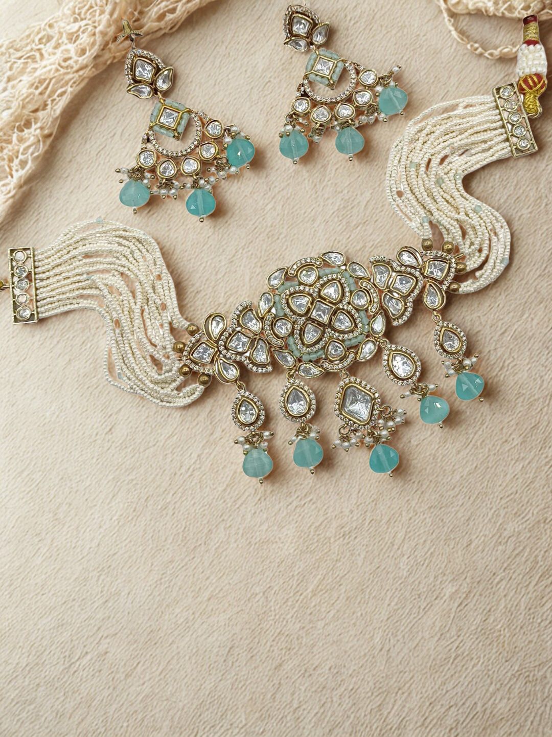 ANIRA SEA BLUE KUNDAN JEWELLERY SET