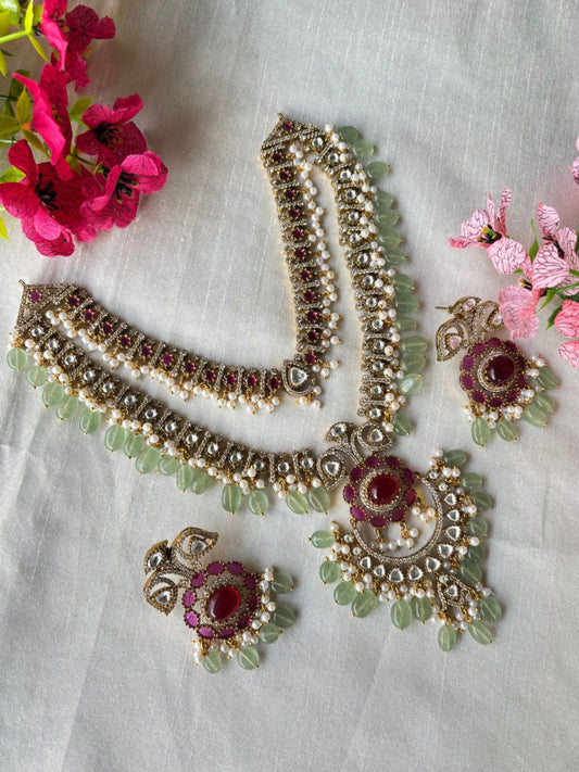 VAIDEHI RUBY MINT VICTORIAN NECKLACE SET