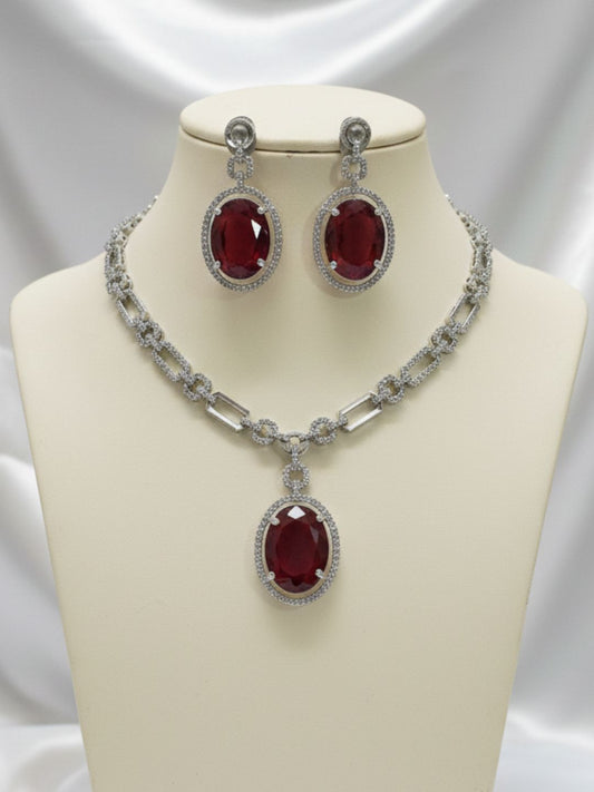 ELARA RUBY OVAL AMERICAN DIAMOND NECKLACE SET