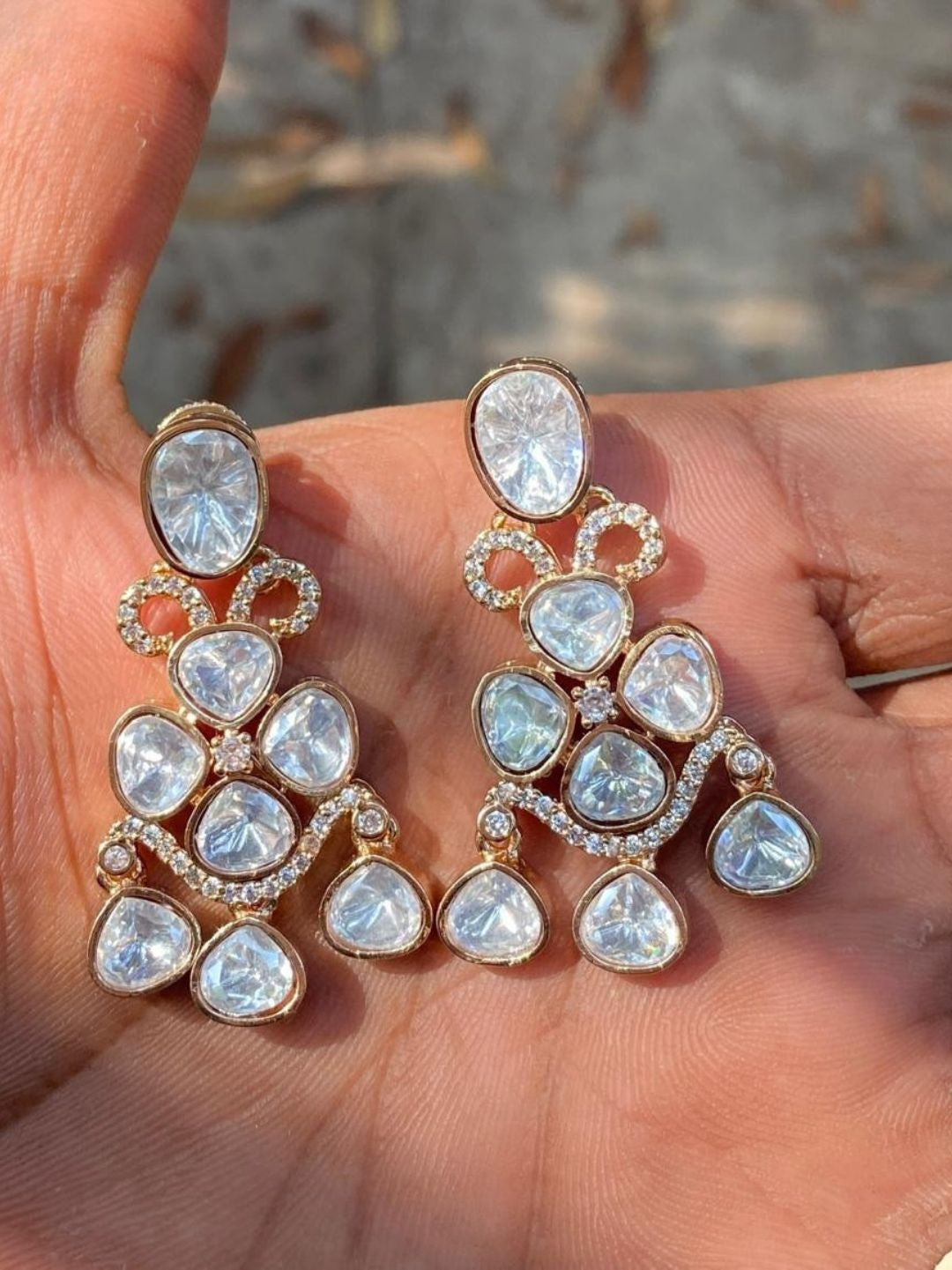 AALIYAH KUNDAN STYLE DROP EARRINGS