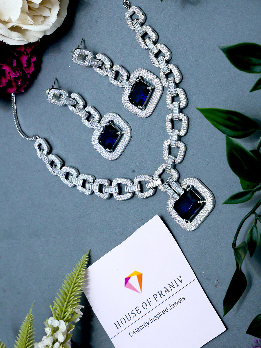 NAVY BLUE ZIRCONIA NECKLACE SET