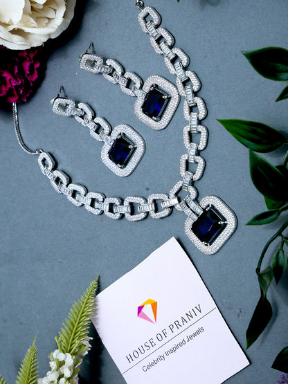 NAVY BLUE ZIRCONIA NECKLACE SET