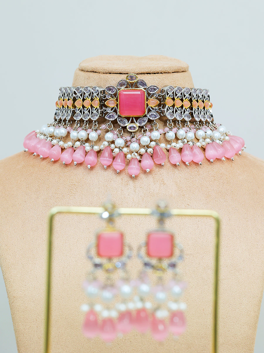 SAANVI PINK POLKI CHOKER SET