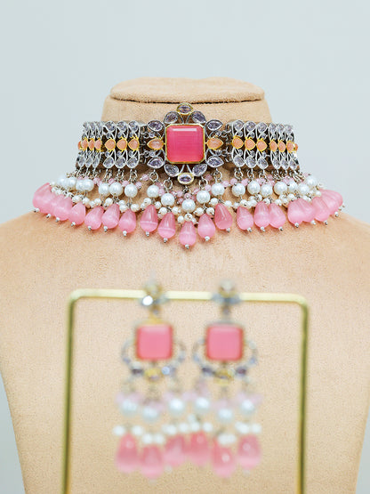 SAANVI PINK POLKI CHOKER SET