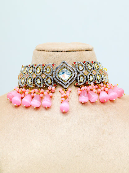 KAIRA PINK POLKI CHOKER SET