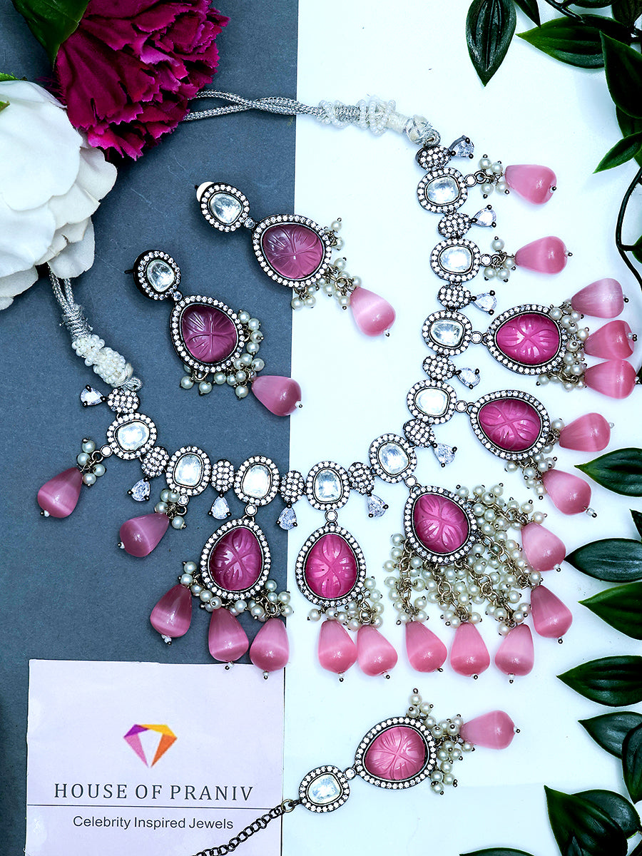 AANYA PINK KUNDAN JEWELLERY SET