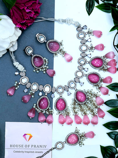 AANYA PINK KUNDAN JEWELLERY SET