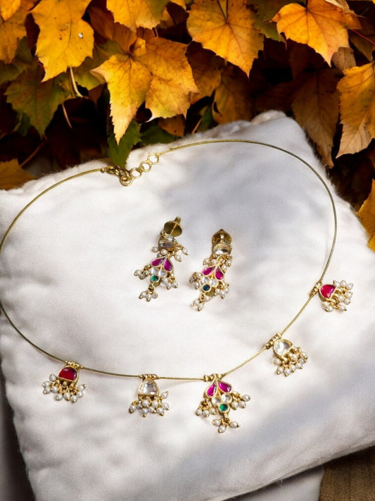 Kundan Meenakari Set, Designer Pearl Necklace, Traditional Indian Jewelry, Lightweight Gold Finish Necklace, Wedding Guest Jewelry, Ethnic Jewelry House of Pranvi