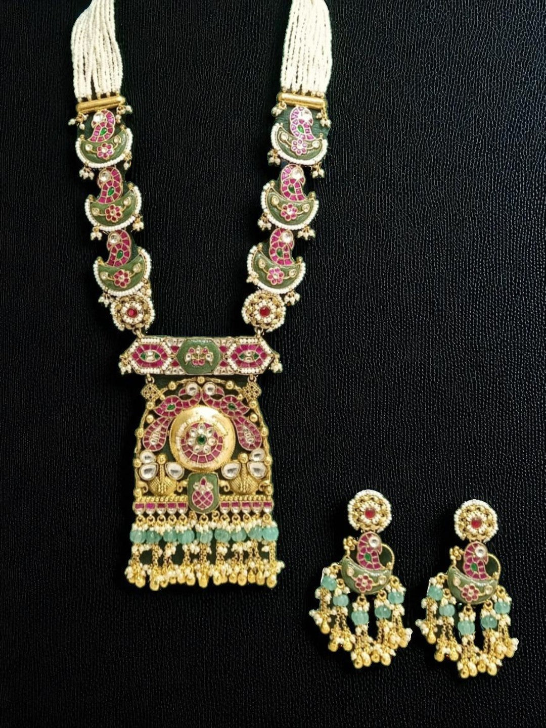 layered jewellery set, ethnic bridal wear, lotus inspired jewellery, traditional necklace earrings, handcrafted gold finish set, south indian temple jewellery, festive ornaments