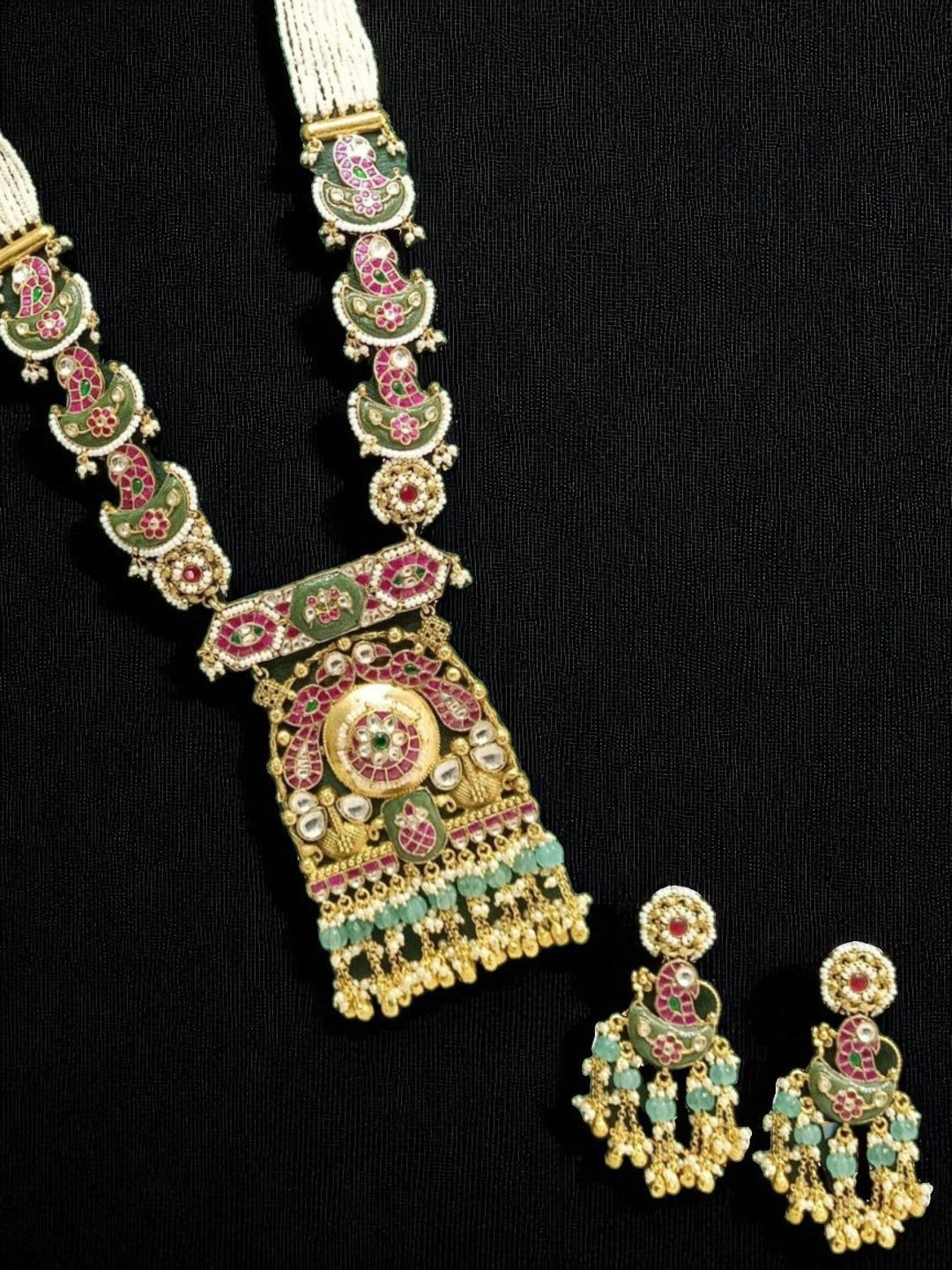 layered jewellery set, ethnic bridal wear, lotus inspired jewellery, traditional necklace earrings, handcrafted gold finish set, south indian temple jewellery, festive ornaments
