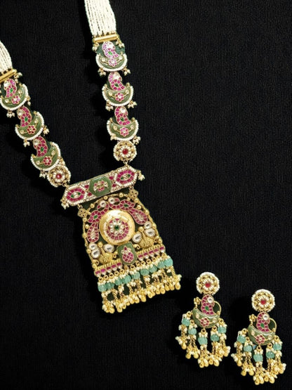 layered jewellery set, ethnic bridal wear, lotus inspired jewellery, traditional necklace earrings, handcrafted gold finish set, south indian temple jewellery, festive ornaments