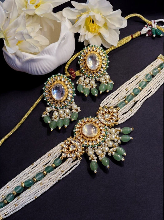 #HouseOfPranvi #TARINIChokerSet #GreenStoneJewellery #KundanChoker #PearlStrandChoker #MehendiLookJewellery #BridalAccessoriesIndia #TraditionalJewellerySet #StatementIndianJewellery #LuxuryEthnicStyle #JadeGreenJewels #FestiveJewellerySet #EarringsAndChokerCombo #HeritageJewels #ElegantKundanDesign

