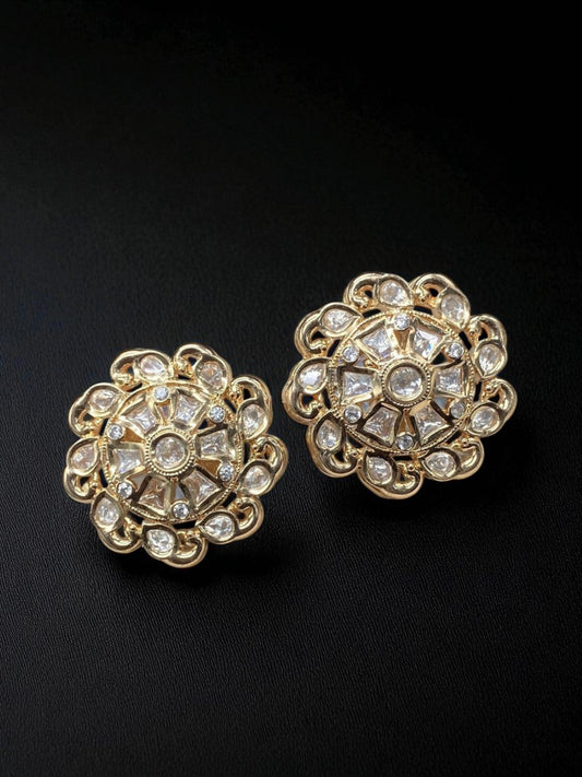 polki earrings, circular earrings, festive jewellery, bridal earrings, luxury earrings, kundan look earrings, indian earrings, timeless jewellery, statement studs