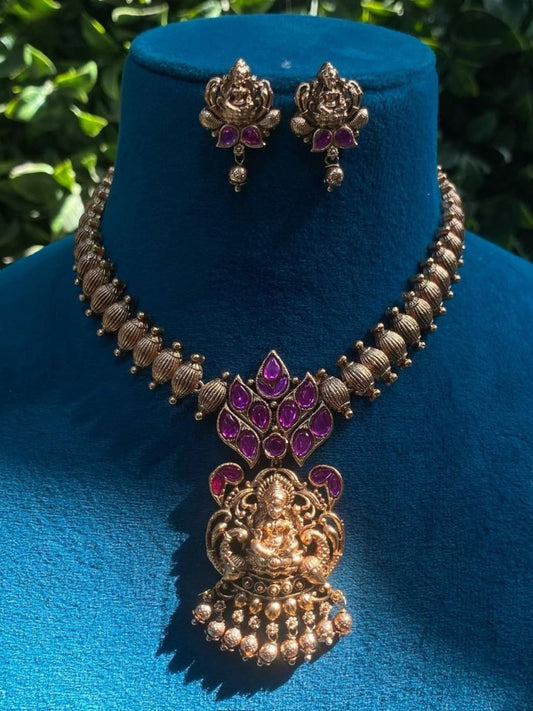 classic temple set, jhumka earrings, ethnic bridal set, artisan jewellery, antique craftsmanship, goddess inspired, pooja wear, wedding special