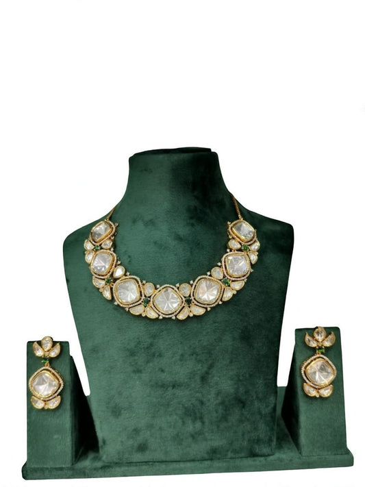 bridal polki jewellery, uncut stone set, traditional necklace set, royal jewellery, festive jewellery, kundan inspired jewellery, ethnic bridal jewellery, handcrafted necklace set, luxury indian jewellery, wedding jewellery set

