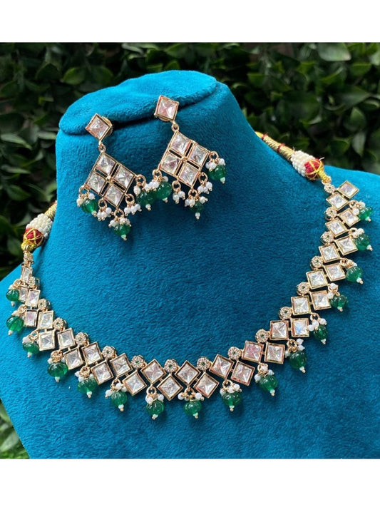 kundan choker, pearl drop, bridal jewellery, geometric design, festive wear, statement set, handcrafted, ethnic elegance

