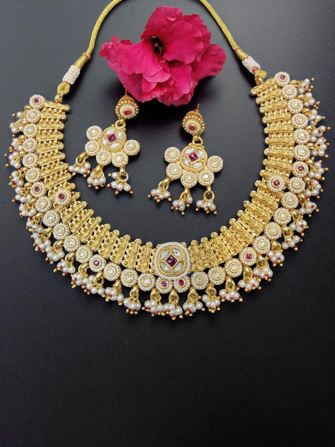 heritage jewellary, kundan polki jewellary, bridal necklace, royal indian jewellary, gold finish jewellary, pearl detailing, emerald kundan set, festive wear jewellary, handcrafted set